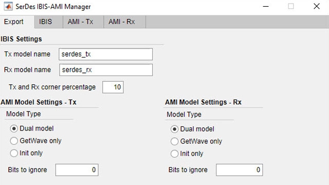 Менеджер параметров IBIS-AMI позволяет настраивать созданную модель IBIS-AMI